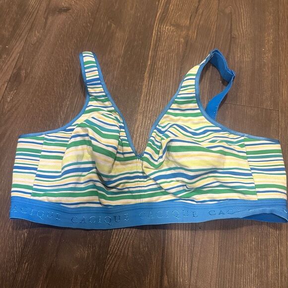 Cacique jersey 40D cotton no wire blue & yellow striped bra - Picture 1 of 3